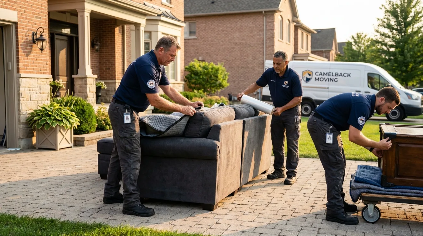 Large estate moving crew wrapping furniture in London, OH